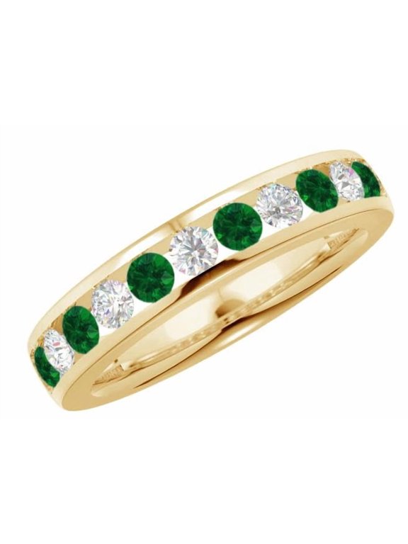 1 to 6 Carat Round 14K Yellow Gold LAB GROWN Alternating Channel Set Gemstone and LAB GROWN Diamond Wedding Band Emerald 1 Carat Size: 8