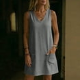thumbnail image 5 of Lovzfmll Women's Pocket V Neck Sleeveless Shift Mini Dress, Loose Casual Vacation Dress Gray, L, 5 of 9