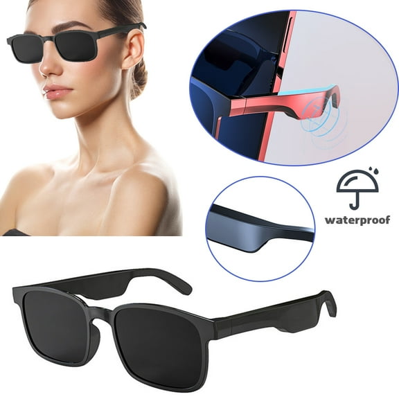 POINTERTECK Smart Glasses Wireless Bluetooth Sunglasses for Open Ear Music and Hands-free Calls, Men and Women, Polarized Lenses, IP4 Waterproof, Connected to Phones and Tablets Black