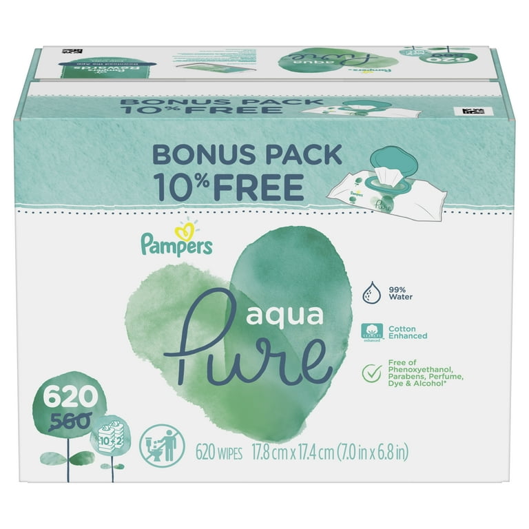 Pampers Aqua Pure Natural Sensitive Baby Wipes, 10X Pop-Top, 560 Ct