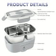 thumbnail image 2 of 65W Electric Lunch Box - 1.5L Leakproof Stainless Steel Food Warmer - Portable for Work, Car, Travel (110V/12V/24V, Includes Cutlery & Bag), 2 of 12