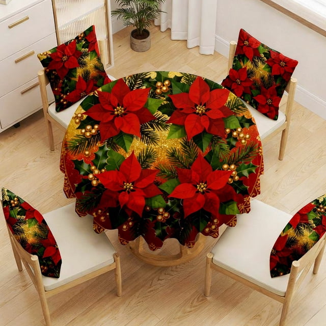 Christmas Tablecloth With Santa Claus Design For Holiday Decor 150 cm x 150 cm Polyester Table Top Decoration