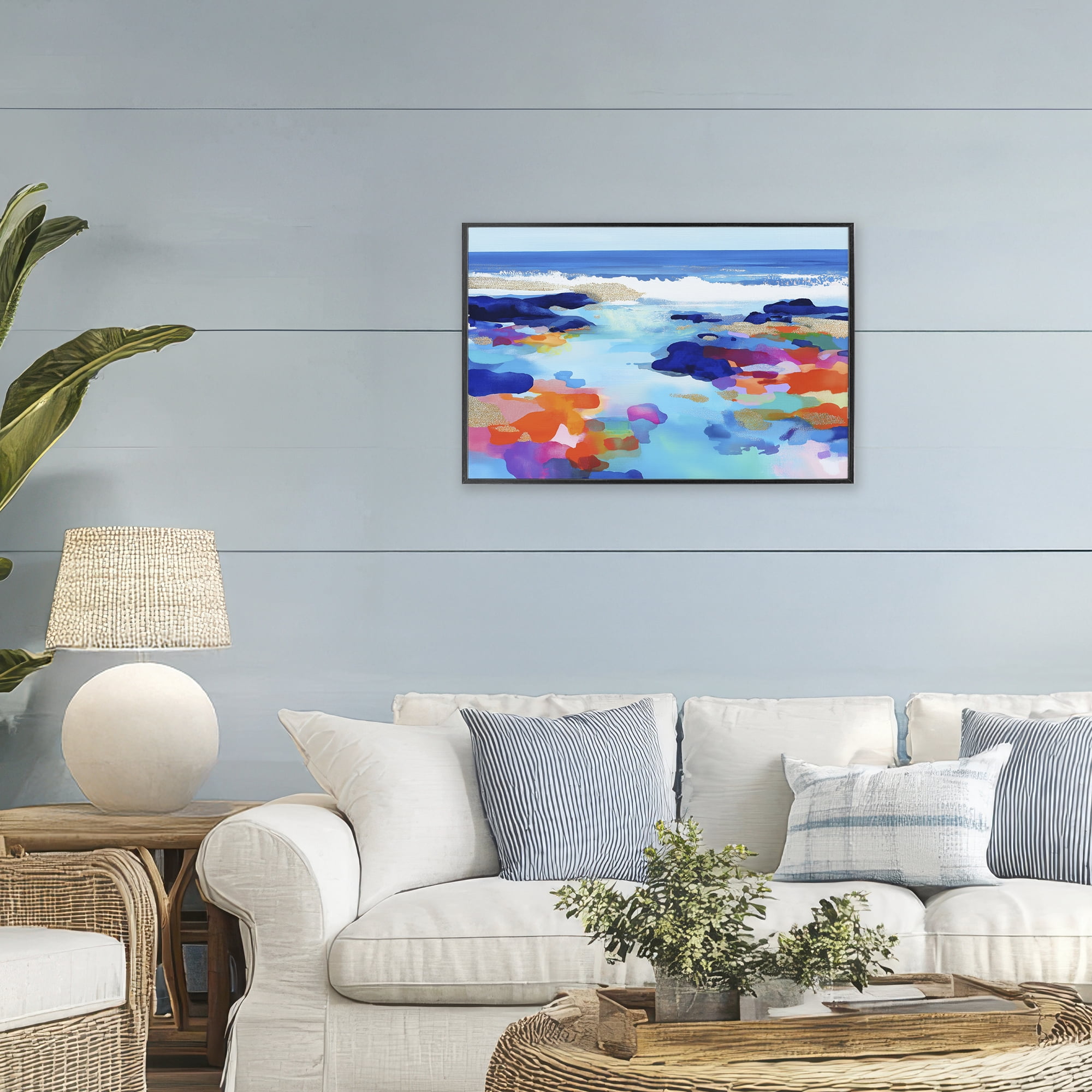 Stupell Industries Coastal Pools Overlay Abstraction Black Framed Giclee Art, design by Chromatic Storm Studio