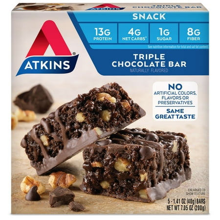 Atkins Triple Chocolate Bar, 1.41oz, 5-pack (Snack (Best Snack Bars For Weight Loss)