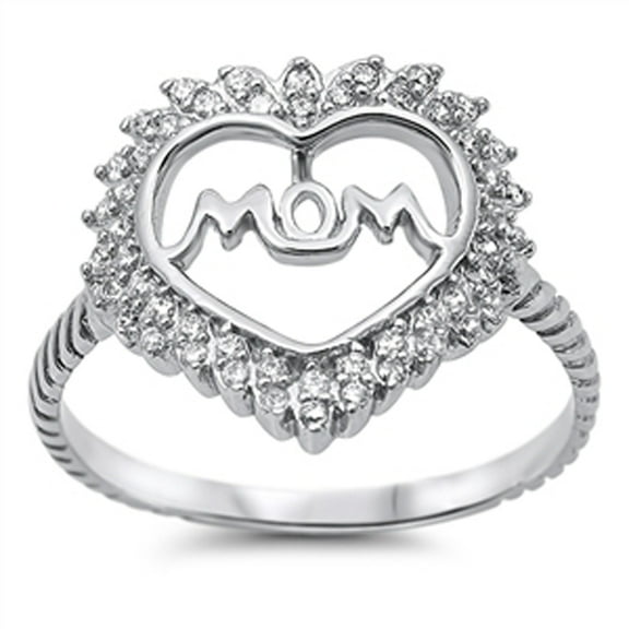 Heart Love MOM White Cubic Zirconia Ring .925 Sterling Silver Band Jewelry Female Male Unisex Size 5