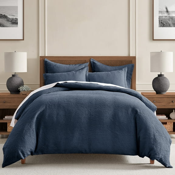 Levtex Home - Cloud Waffle Comforter Set - Twin Comforter One Standard Pillow Cases - Waffle Weave - Navy - Comforter (68 x 88in.) and Pillow Case (26 x 20in.) - Cotton
