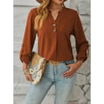 thumbnail image 2 of Women'S Shirts Loose Fit Lantern Long Sleeve Ladies Blouses Smocked Cuff Business Work Fall Tops Red Brown S, 2 of 8
