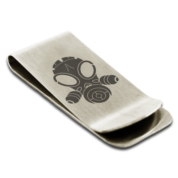 Stainless Steel Biohazard Gas Mask Engraved Money Clip Credit Card Holder