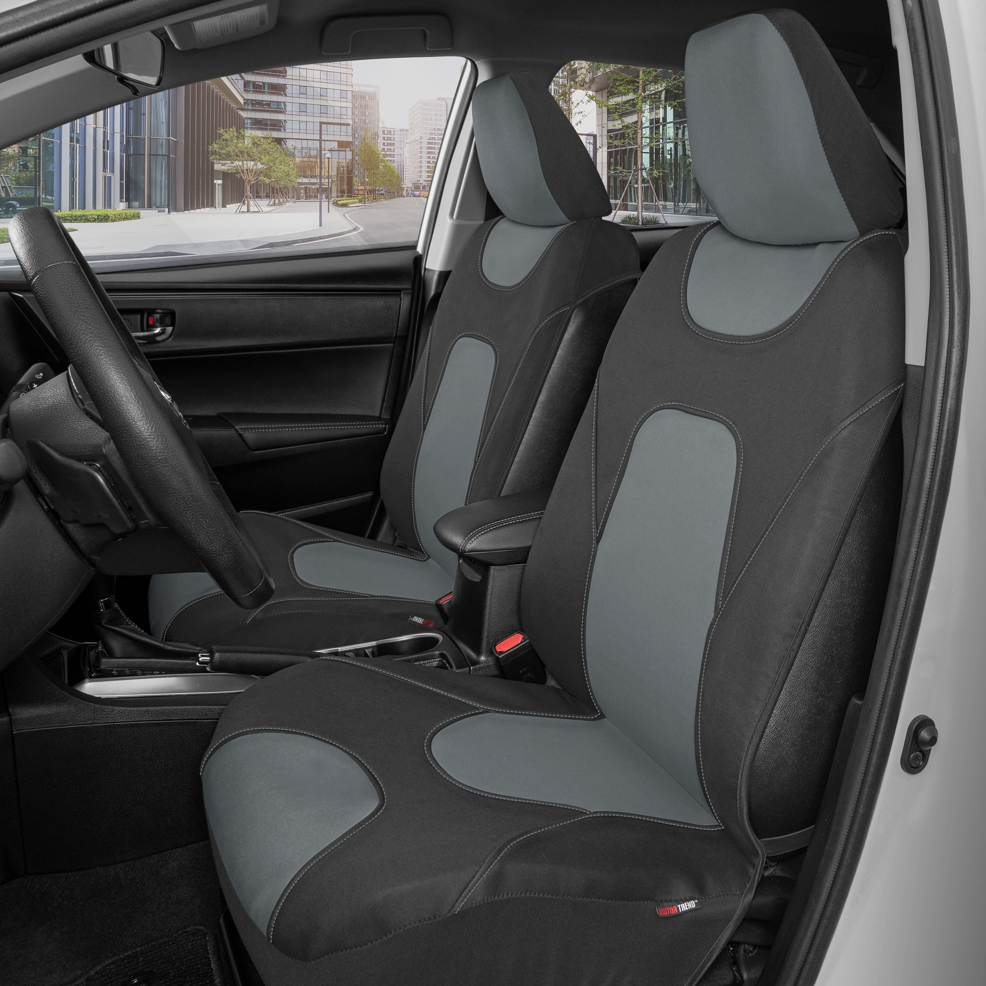 Motor Trend NeoCloth Waterproof Car Seat Covers Front and Rear Full Set, Gray - Universal Fit for Car, Truck, Van, SUV
