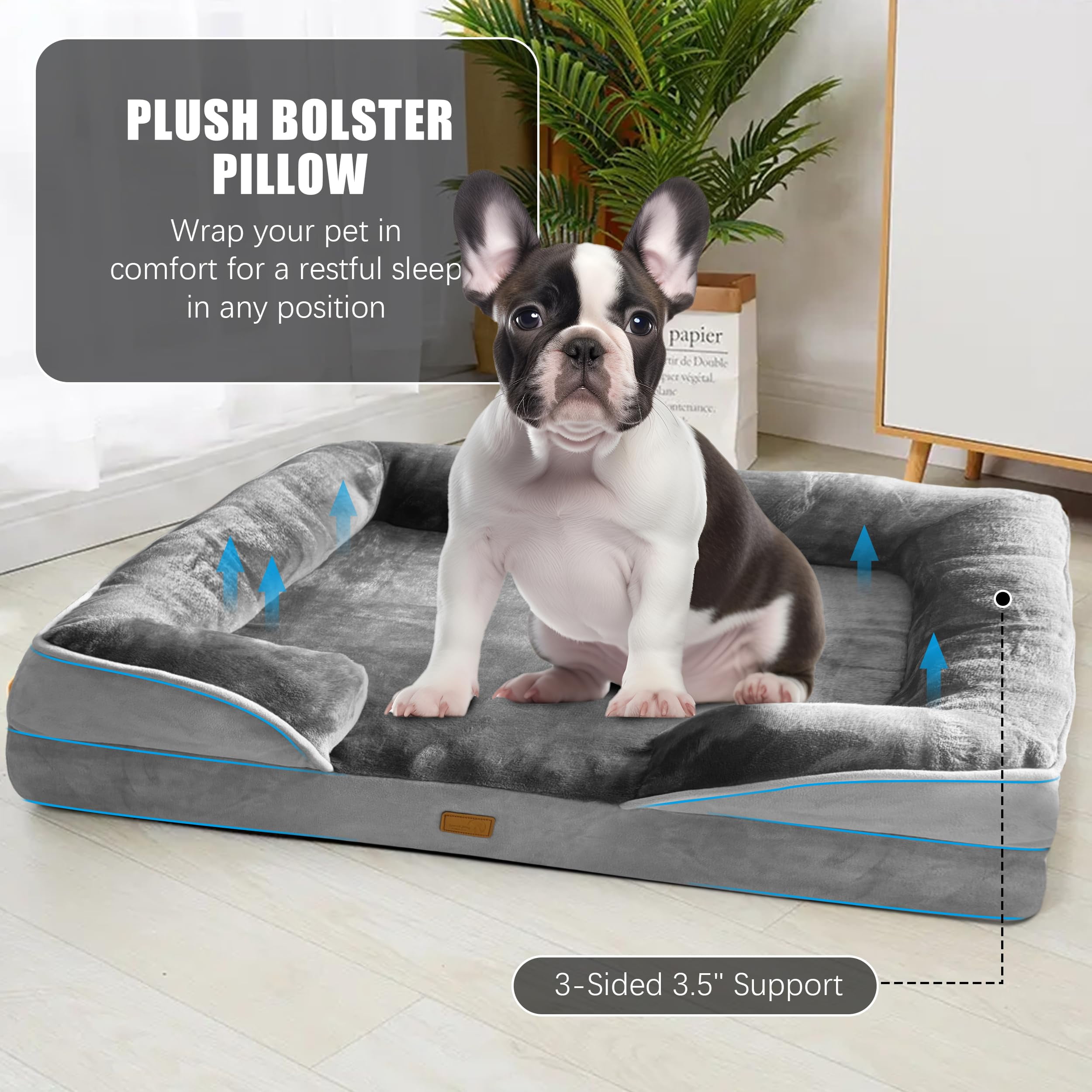 Dog Bed With Sides - Sofa Beds For Medium Dogs  Supportive Foam Pet Couch Washable Removable Cover Waterproof Lining And Non-slip Bottom Grey M