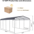 thumbnail image 4 of Acekid 12x20'Outdoor Carport, Heavy-Duty Metal Carport,Metal Carport with Galvanized Steel Roof and Frame,Upgraded Extra Large Metal Garage for Pickup,Car,Boatand Tractors,Trucks, 4 of 6