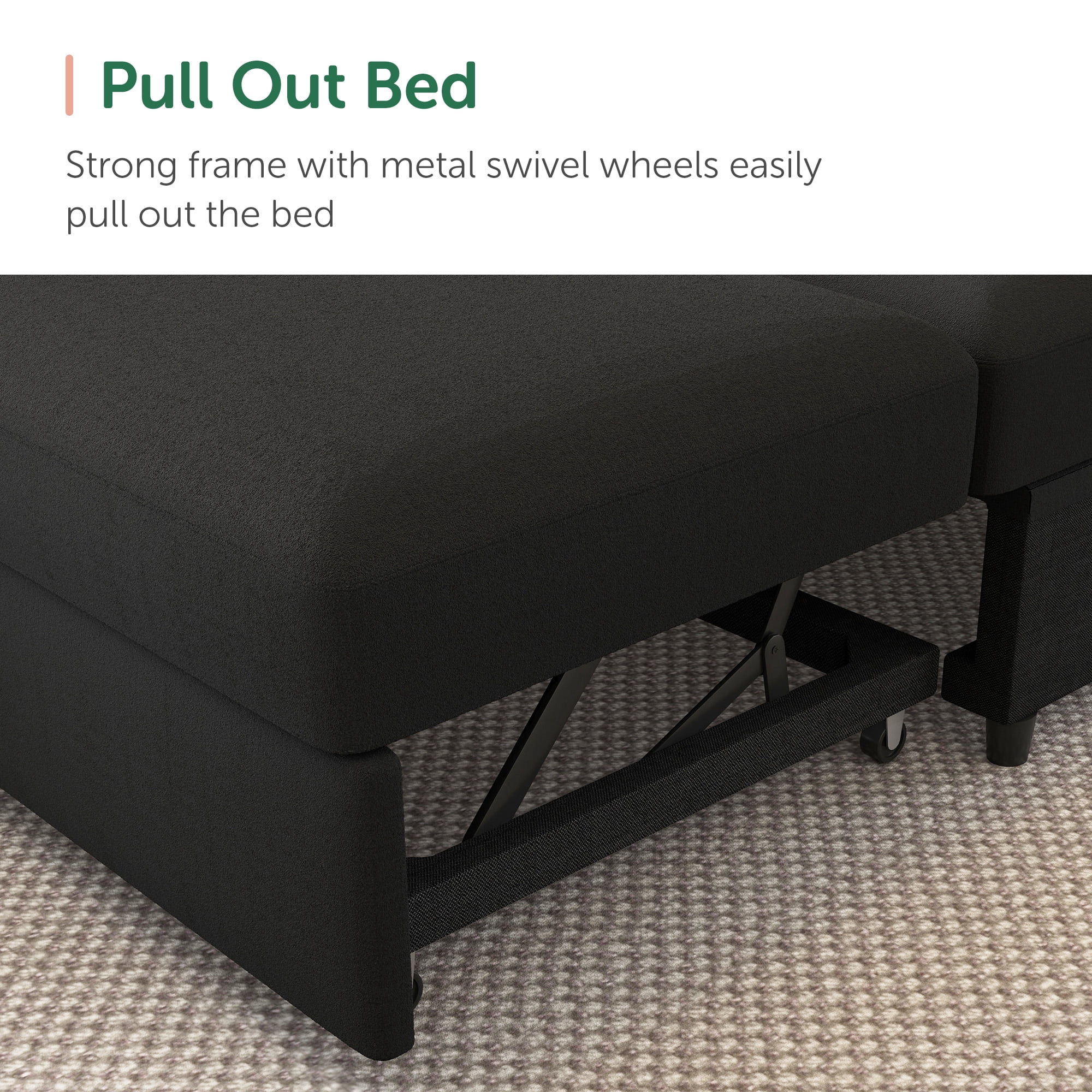 Marrber U-Shaped Sectional Pull Out Sofa Bed  with Storage Chaise Convertible Sleeper Sofa for Living Room, Black