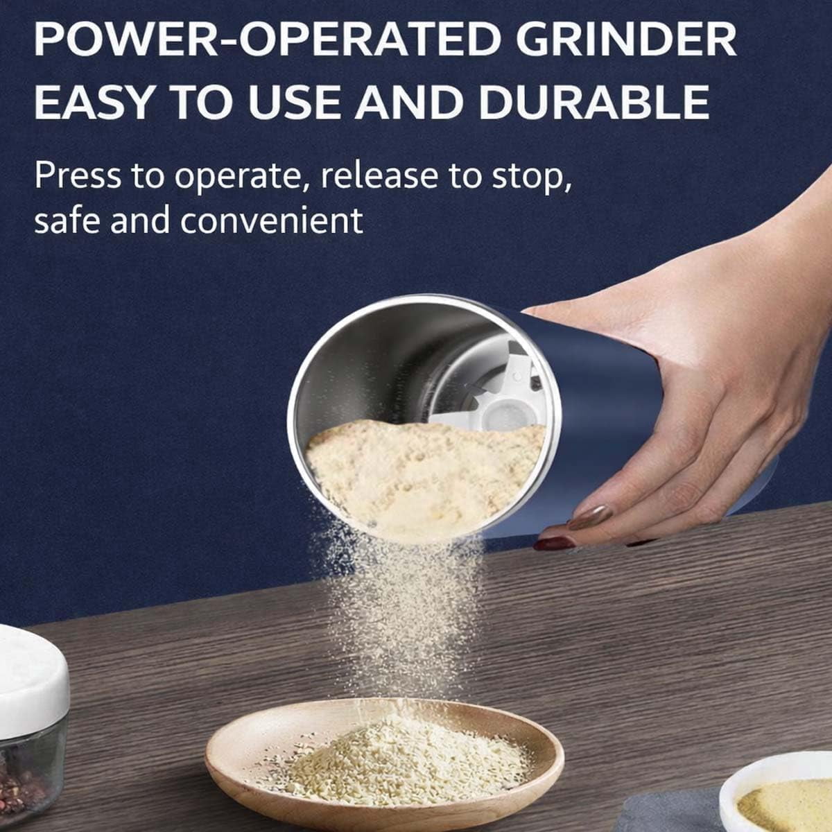 Household Superfine Grinder - 250ml Electric Coffee & Spice Grinder for Multi-Grain Blending & Powdering, One Touch Grinder Electric with Stainless Steel Blades for Beans, Herbs, Nuts, Grains