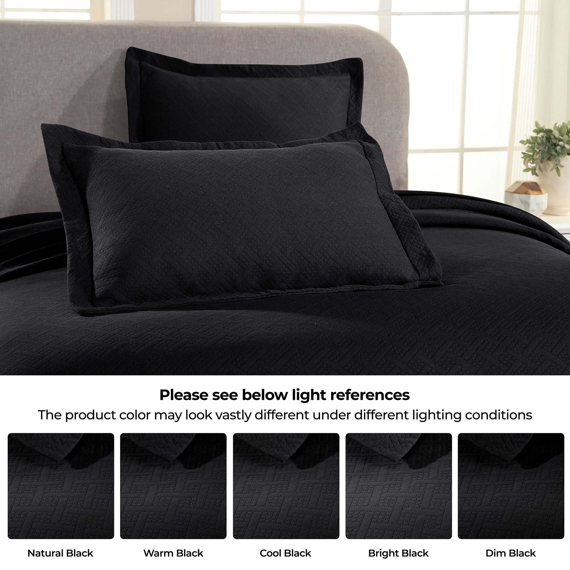 Superior Basket Weave 2 Piece Decorative Cotton Bedspread, Lightweight Bedding Set, Twin Size, Black