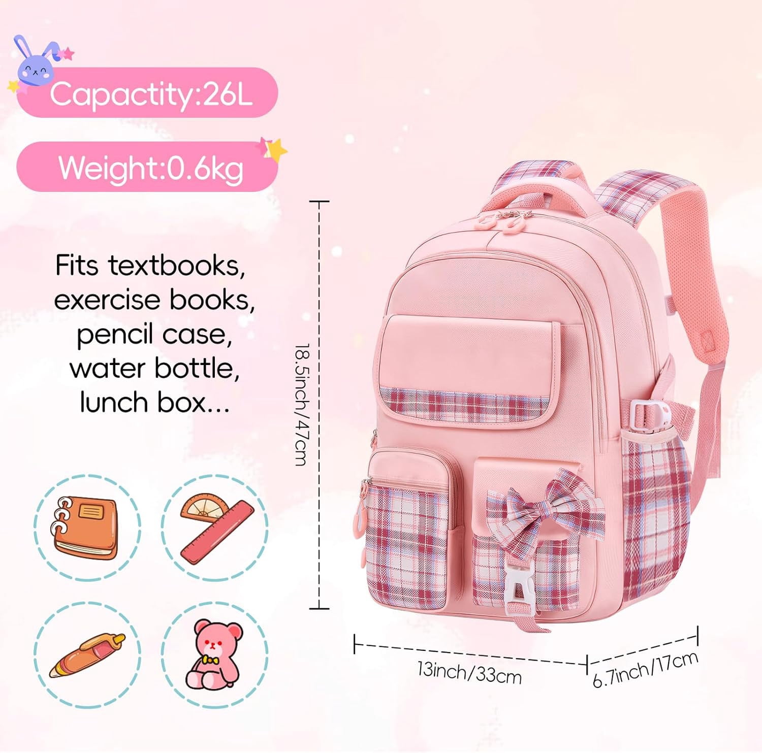 Gynky School Backpack for Middle School Students  School Bags Students Book Bag for Elementary Primary Kawaii Backpack