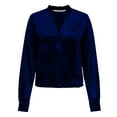 thumbnail image 5 of XPMWRP Women's Long Sleeve V-Neck Top Velvet Ruffle Collar Detail Blouse Trendy Basic Tees Casual Office Work T-Shirt Dark Blue S, 5 of 8