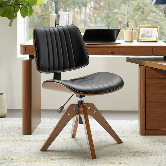Adjustable Modern Swivel Leather Desk Task Chair Criss Cross for Makeup Vanity Black