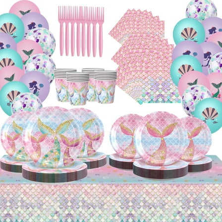 Mermaid Birthday Party Supplies - Mermaid Birthday Decorations Set with Mermaid Plates, Cups, Napkins and Cutlery for Mermaid Party Themes, Perfect Mermaid Party Decorations for Girls