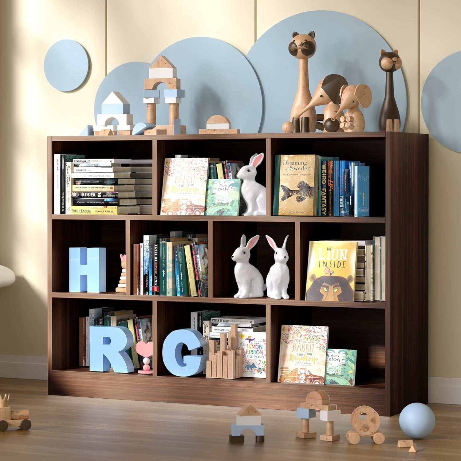 Cozy Castle Wood Bookshelf, 3-Tier Open Shelf Bookcase, 10 Cube Storage Organizer with Anti-Tilt Device, Freestanding Book Storage Shelves for Bedroom, Living Room,Brown