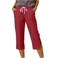 thumbnail image 6 of Hueook Womens Capri Pants Womens Golf Pants Women's SummerLinen Solid Color Loose Straight Leg Pants with Pockets Side Slit Buttons Cropped Pants Red XXL, 6 of 6