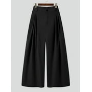 INCERUN Mens Wide Leg Pants High Waist Casual Baggy Trousers