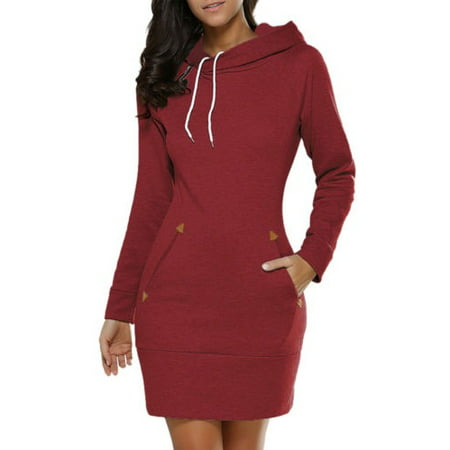 Women Hooded Hoody Dress Winter Casual Jumper Long Sleeve Pullover Tops Sweater (Best Sweater Dresses 2019)