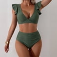 thumbnail image 3 of Minjewel Women High Waist Ruffled 2 PC Bikini Swimsuit Fashion Beach Bathing Suit, Army Green L, 3 of 6