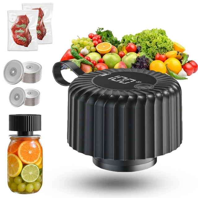 Graflsoa Rechargeable Electric Mason Jar Vacuum Sealer with 1800mAh Battery - One-Touch Operation, Fits Wide & Regular Mouth Jars, Includes 20 Lids, Vacuum Bags, Opener & USB Cable - Black