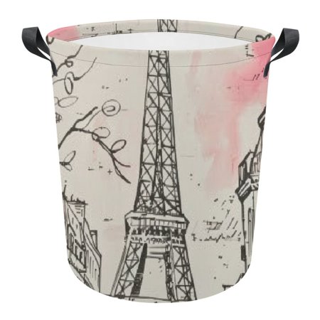 French Paris Tour Eiffel Tower Laundry Basket Freestanding Laundry Storage Hamper Collapsible Tall Clothes Hamper with Extended Handles for Clothes Toys