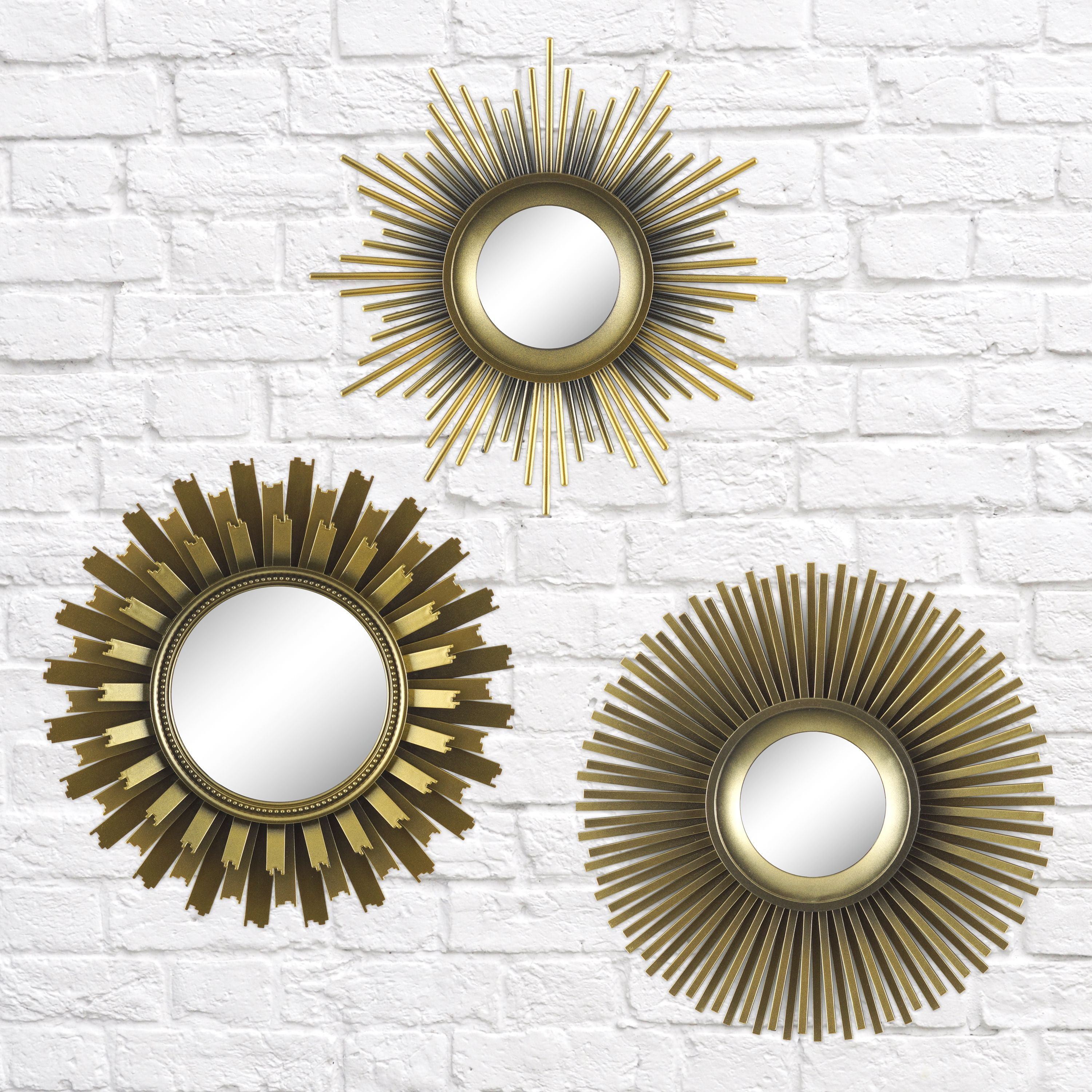 Lovely Gifts for Women and Mums Small Mirrors and Shabby Chic Style for Bedroom Living Room Dinning Room SILVER ADEPTNA Round Sunburst Wall Hanging Decorative Mirror set of 3