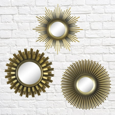 Better Homes & Gardens 3-Piece Round Sunburst Mirror Set in Gold (Best Wall Mirror Decor)