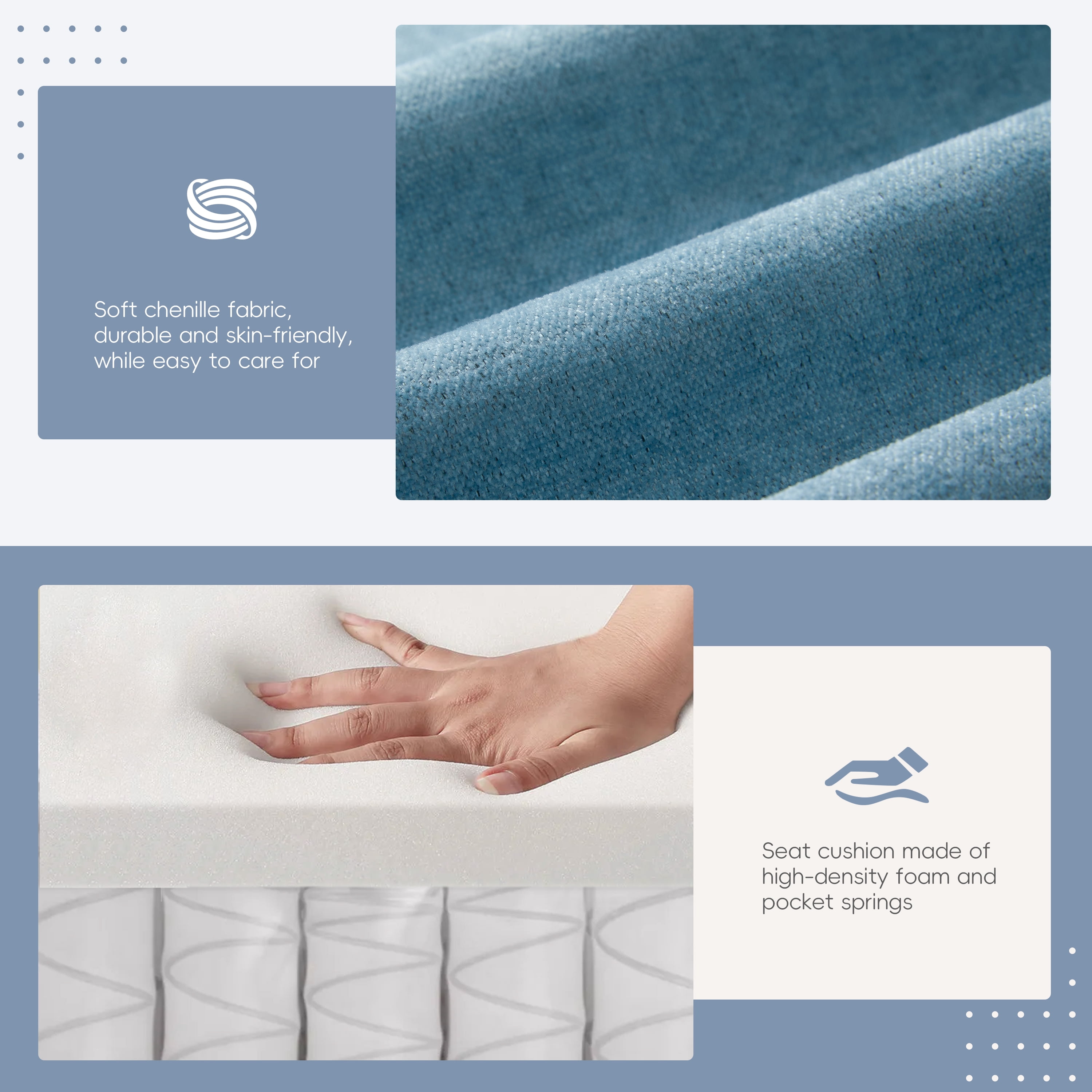 Sectional Sofa, L Shape Sofa, Tufted Sofa with Multifunction Pull-Out Armrest and Storage Ottoman, Chenille Couch with Side Storage Pockets, for Living Room, Light Blue