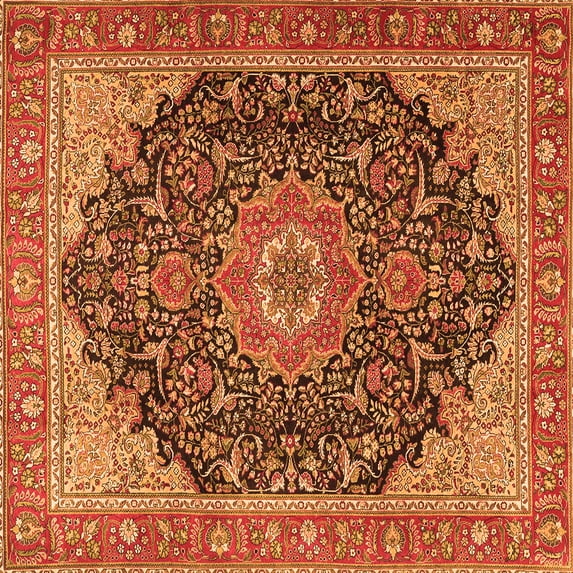 Ahgly Company Indoor Square Medallion Orange Traditional Area Rugs, 7' Square