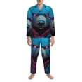 thumbnail image 3 of Naloa Neon Cyberpunk Blue Bear Men’s Pajamas Set - Long Sleeve Button Down Sleep Shirt and Pajama Bottoms Sleepwear Set-Large, 3 of 7