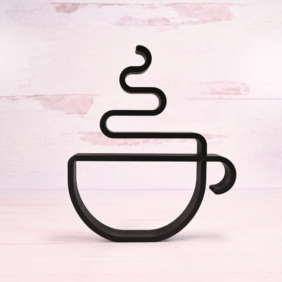Minimalist Coffee Cup Line Art Sculpture, Modern Coffee Decor, 3D Printed