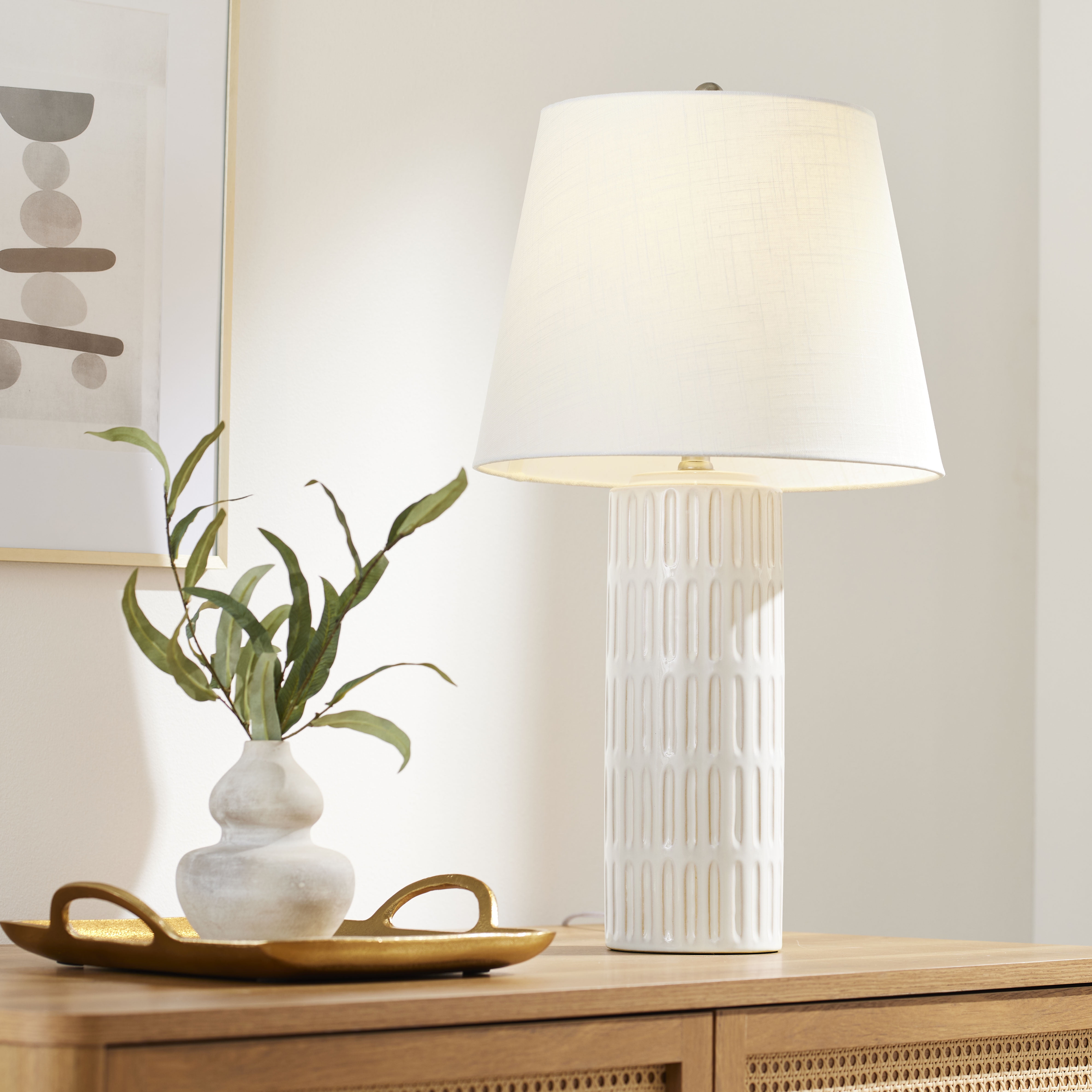 (2 pack) Better Homes & Gardens Etched Ceramic Table Lamp Base, Natural Two-Tone, 19" H