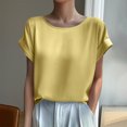 thumbnail image 2 of JSheng Summer Casual T-Shirt for Women Women's Solid Color Crew Neck Short Sleeve Fashion T-Shirt Top Yellow M, 2 of 4