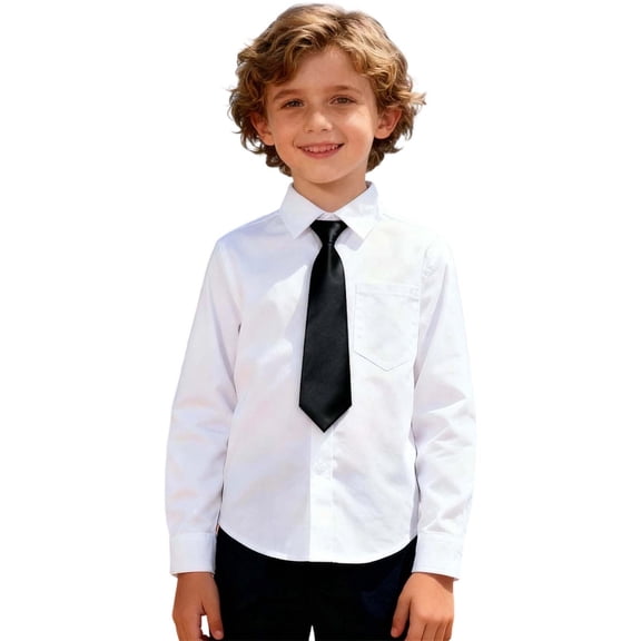 Tisuna Shirt For Unisex Children Solid Color Long Sleeve Lapel Neck Tops Classic Comfortable Little Girls Boys Button Down School Wear Shirts Black Size 11-12 Years