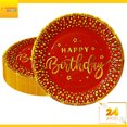 thumbnail image 2 of 24 Pz Plato Cartón Premium Pastelero Happy Birthday Hb Rojo Confeti Oro, 2 of 4