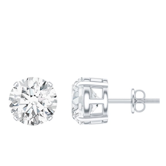 Rosec Jewels Lab Grown Diamond Stud Earrings 2 Carat - 8 mm Solitaire Earrings - EF-VS Quality, Screw Back, 925 Sterling Silver