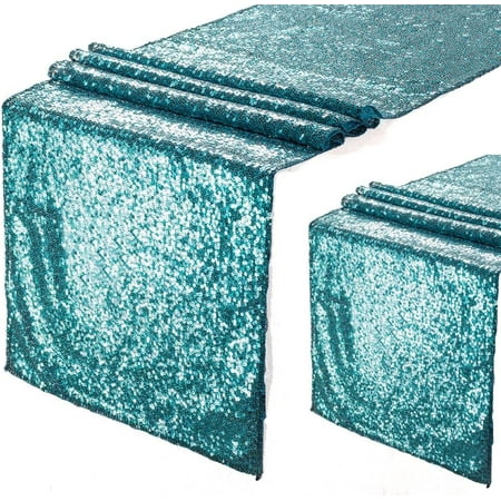 

Eternal Beauty Sequin Table Runners Teal 12 x 72 Inch Glitter Teal Table Runner-Teal Sequin Tablerunner for Wedding Party(Pack of 2)