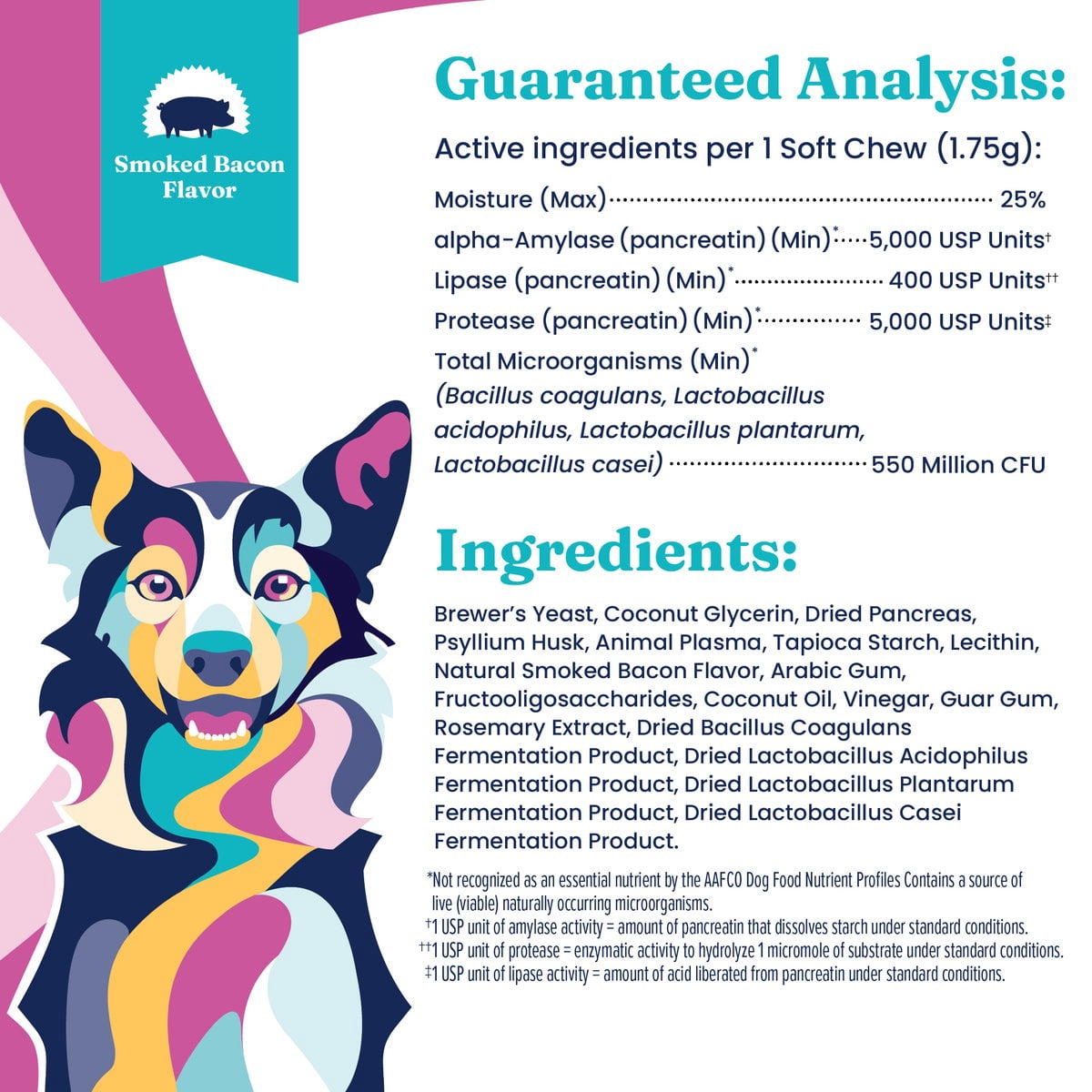 Solid Gold Mellow Belly Gut Health Supplement for Dogs, Bacon Flavor 120 ct