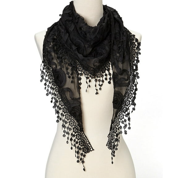 Lightweight Triangle Floral Fashion Lace Fringe Scarf Wrap for Women