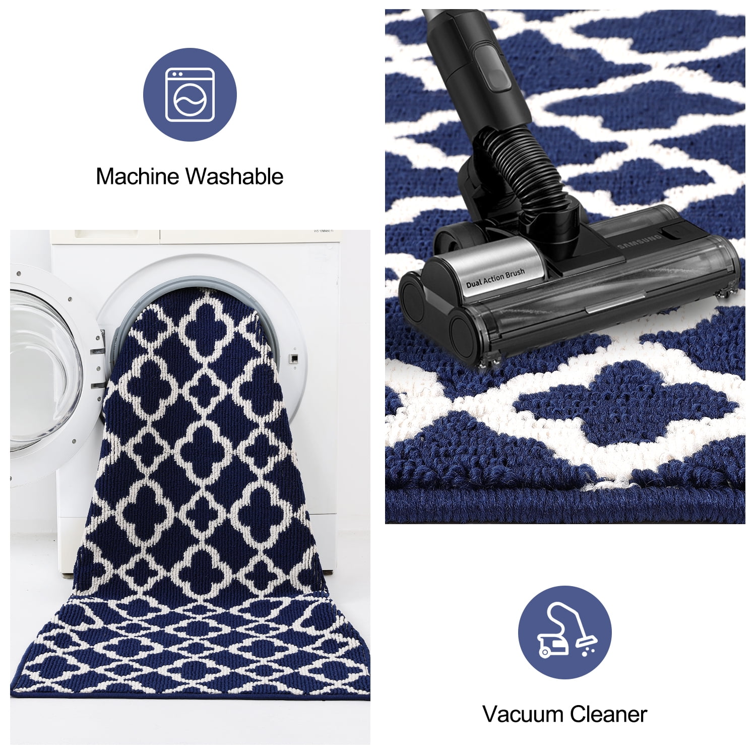 Yamaziot 2'x10' Runner Rugs for Hallway, Extra Long Farmhouse Kitchen Rug for Floor, Non Slip Washable Laundry Room Mat with Rubber Backing Doormat, Dark Blue