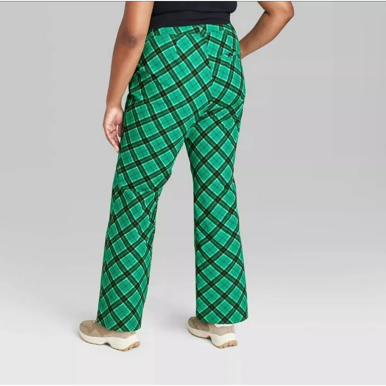 Wild fable Women's Pants Chino Low Rise Flare Emerald Green Plaid Size 4 