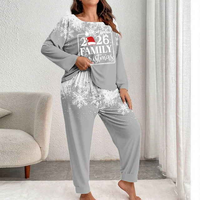 Conjunto de pantalones y blusa de poliéster para mujer, de manga larga, con estampado de moda, informal, para estar en casa, talla grande