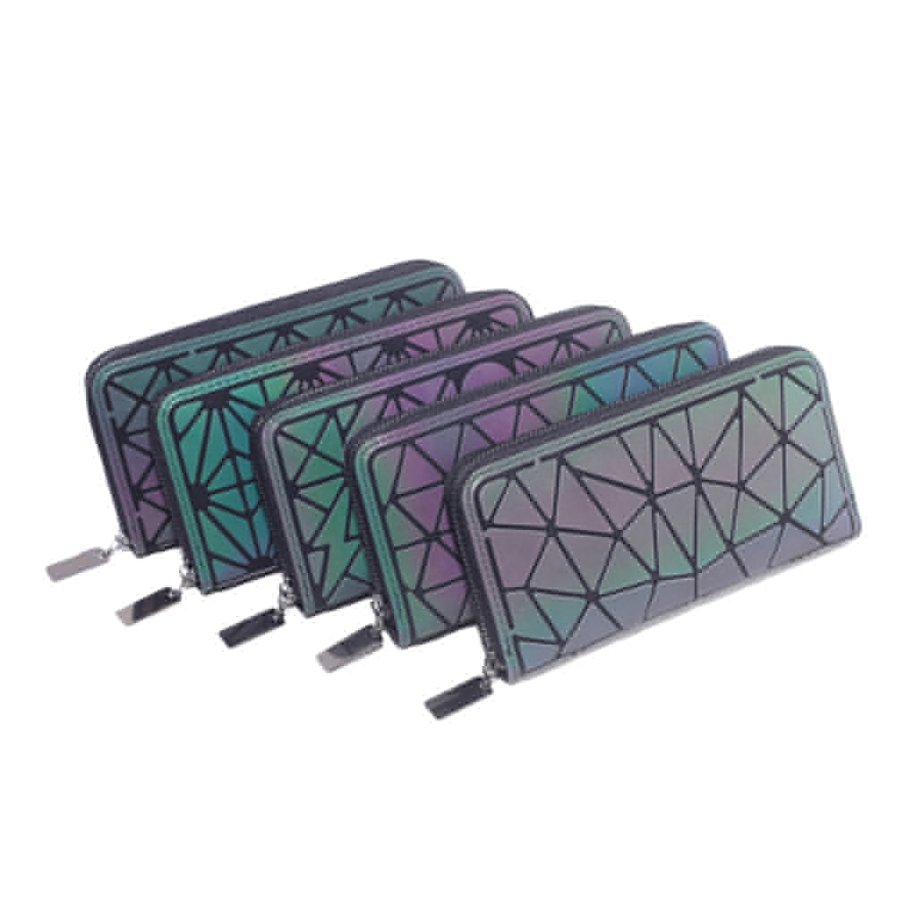 thumbnail image 2 of Geometric Luminous Lattice Long Zipper Clutch Bag, 2 of 8