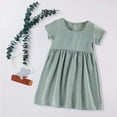 thumbnail image 4 of Mrzhqd Summer Dresses For Girls Toddler Short Sleeve Crewneck Solid Color Back Button Cotton Dress For 3-4 Years, 4 of 4
