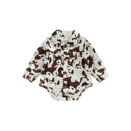

Canrulo Western Baby Boy Button Blouse Shirt Tops Cow Cactus Horse Print Buttons Down Shirts Clothes White 6-12 Months