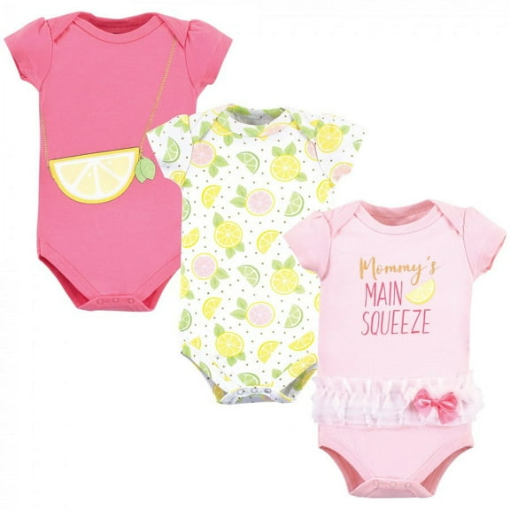 Little Treasure Baby Girl Cotton Bodysuits 3pk, Main Squeeze, 0-3 Months